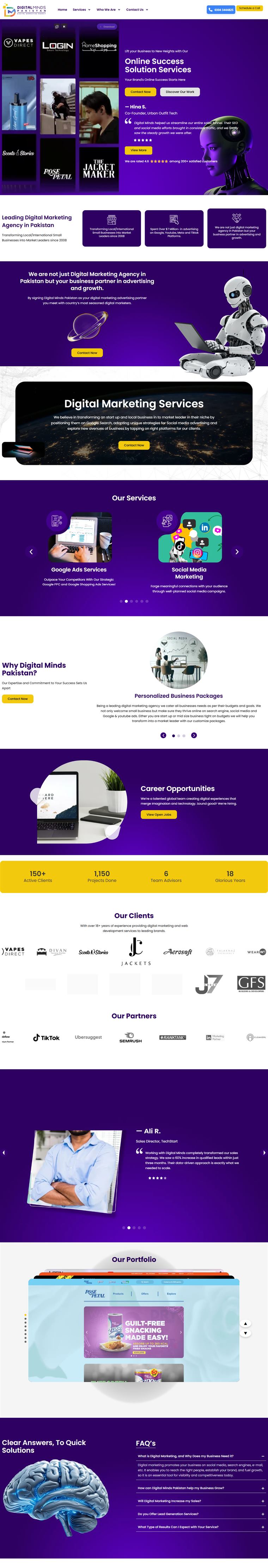 Digital Minds Pakistan — digital marketing agency website, full homepage
